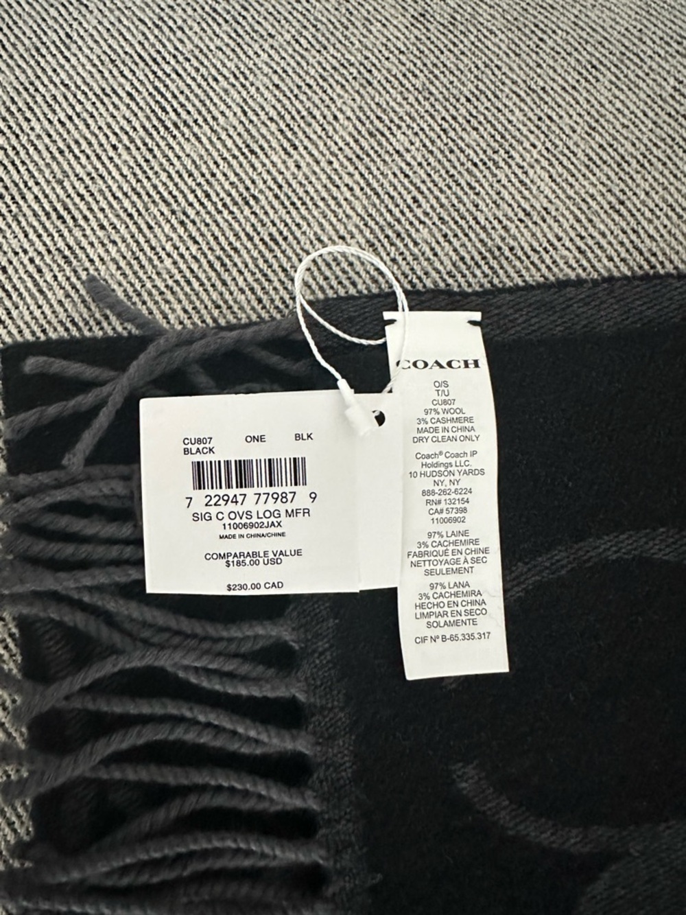 NWT Coach Signature Oversized Scarf Muffler CU807 1941 Black - Picture 2 of 4